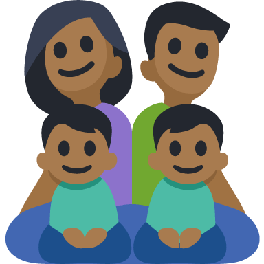 Família - Homem: Tom de Pele Médio-Escuro, Mulher: Tom de Pele Médio-Escuro, Menino: Tom de Pele Médio-Escuro, Menino: Tom de Pele Médio-Escuro
