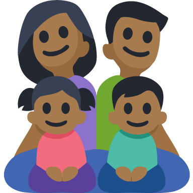 Família - Homem: Tom de Pele Médio-Escuro, Mulher: Tom de Pele Médio-Escuro, Menina: Tom de Pele Médio-Escuro, Menino: Tom de Pele Médio-Escuro