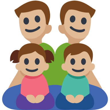 Família - Homem: Tom de Pele Médio-Claro, Homem: Tom de Pele Médio-Claro, Menina: Tom de Pele Médio-Claro, Menino: Tom de Pele Médio-Claro