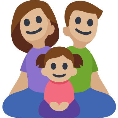 Família - Homem: Tom de Pele Médio-Claro, Mulher: Tom de Pele Médio-Claro, Menina: Tom de Pele Médio-Claro