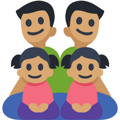 Família - Homem: Tom de Pele Médio, Homem: Tom de Pele Médio, Menina: Tom de Pele Médio, Menina: Tom de Pele Médio