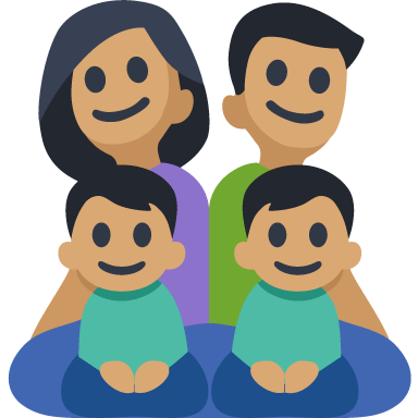 Família - Homem: Tom de Pele Médio, Mulher: Tom de Pele Médio, Menino: Tom de Pele Médio, Menino: Tom de Pele Médio