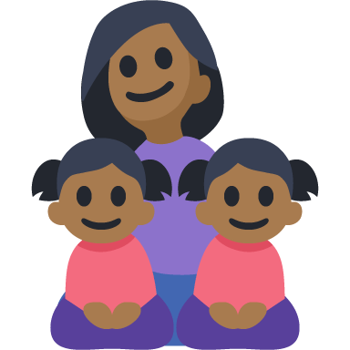 Família - Mulher: Tom de Pele Médio-Escuro, Menina: Tom de Pele Médio-Escuro, Menina: Tom de Pele Médio-Escuro