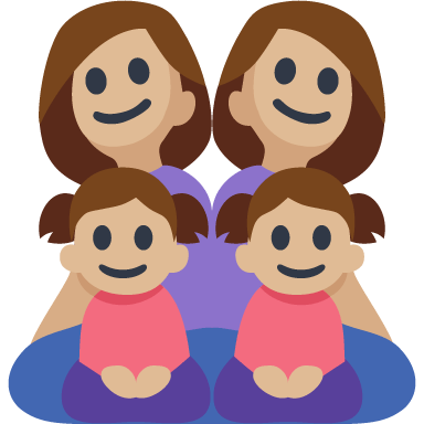 Família - Mulher: Tom de Pele Médio-Claro, Mulher: Tom de Pele Médio-Claro, Menina: Tom de Pele Médio-Claro, Menina: Tom de Pele Médio-Claro
