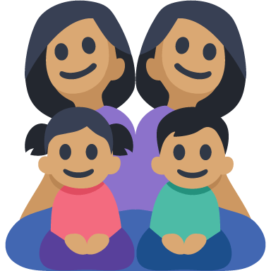 Família - Mulher: Tom de Pele Médio, Mulher: Tom de Pele Médio, Menina: Tom de Pele Médio, Menina: Tom de Pele Médio