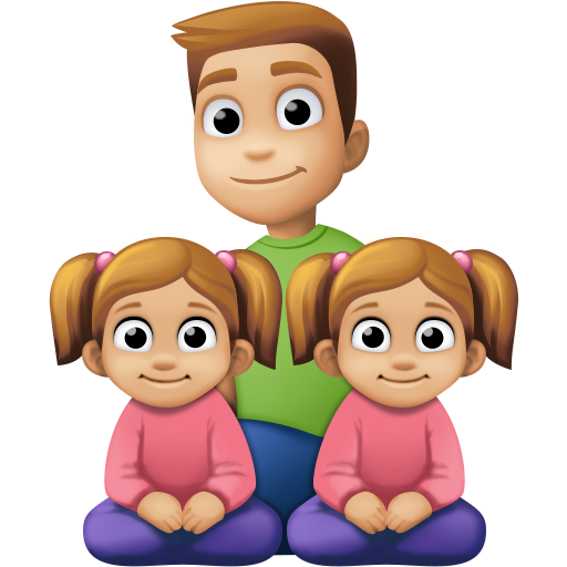 Família - Homem: Tom de Pele Médio-Claro, Menina: Tom de Pele Médio-Claro, Menina: Tom de Pele Médio-Claro