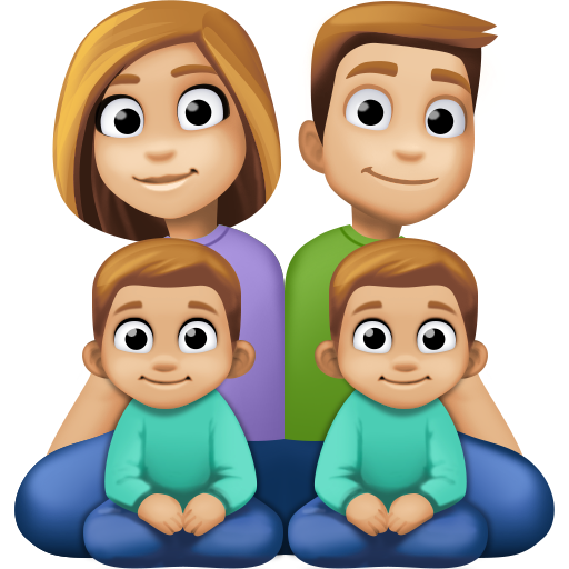 Família - Homem: Tom de Pele Médio-Claro, Mulher: Tom de Pele Médio-Claro, Menino: Tom de Pele Médio-Claro, Menino: Tom de Pele Médio-Claro