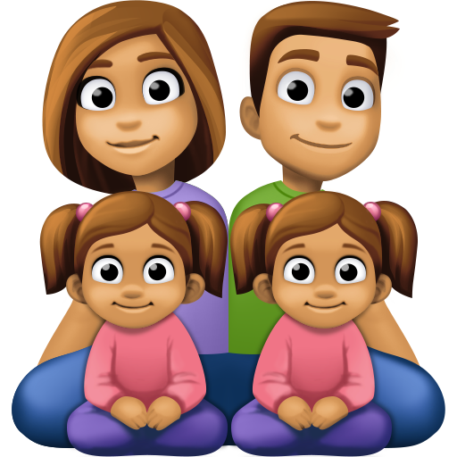 Família - Homem: Tom de Pele Médio, Mulher: Tom de Pele Médio, Menina: Tom de Pele Médio, Menina: Tom de Pele Médio