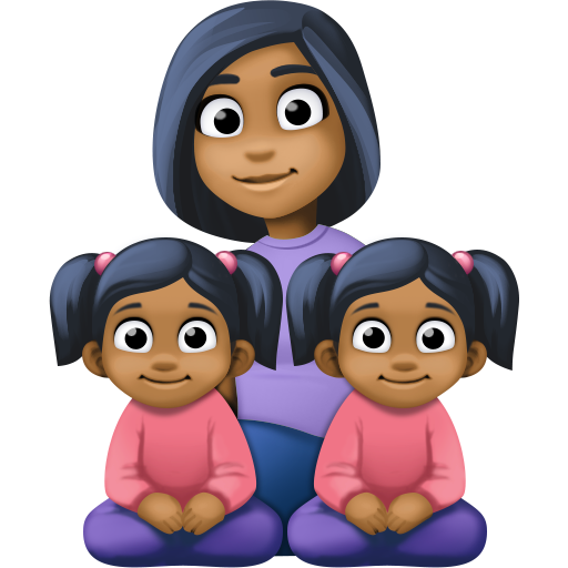 Família - Mulher: Tom de Pele Médio-Escuro, Menina: Tom de Pele Médio-Escuro, Menina: Tom de Pele Médio-Escuro