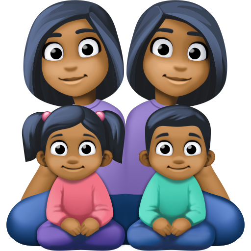 Família - Mulher: Tom de Pele Médio-Escuro, Mulher: Tom de Pele Médio-Escuro, Menina: Tom de Pele Médio-Escuro, Menino: Tom de Pele Médio-Escuro