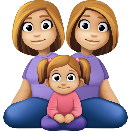 Família - Mulher: Tom de Pele Médio-Claro, Mulher: Tom de Pele Médio-Claro, Menina: Tom de Pele Médio-Claro