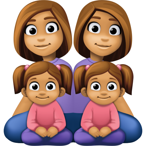 Família - Mulher: Tom de Pele Médio, Mulher: Tom de Pele Médio, Menina: Tom de Pele Médio, Menina: Tom de Pele Médio