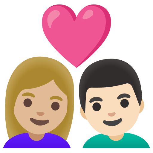 Couple with Heart: Woman, Man, Medium-Light Skin Tone, Light Skin Tone
