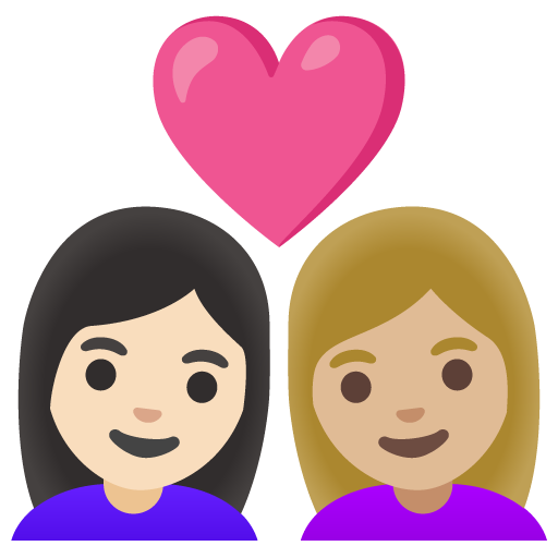 Couple with Heart: Woman, Woman, Light Skin Tone, Medium-Light Skin Tone