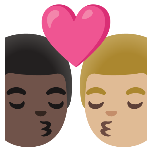 Kiss: Man, Man, Dark Skin Tone, Medium-Light Skin Tone