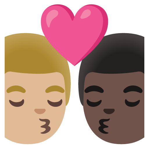 Kiss: Man, Man, Medium-Light Skin Tone, Dark Skin Tone