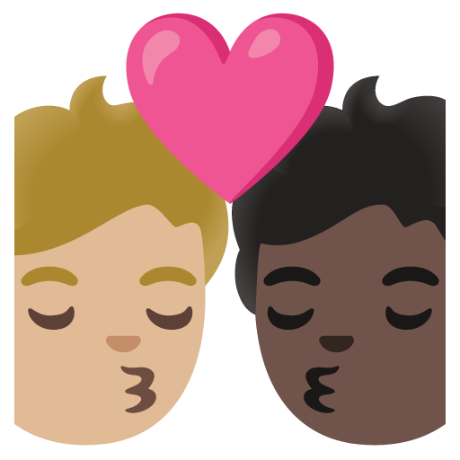 Kiss: Person, Person, Medium-Light Skin Tone, Dark Skin Tone