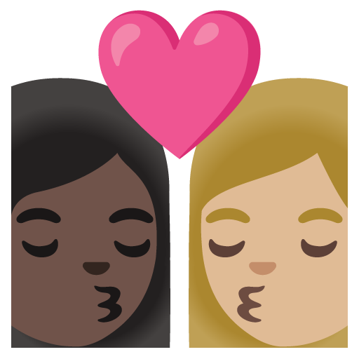 Kiss: Woman, Woman, Dark Skin Tone, Medium-Light Skin Tone