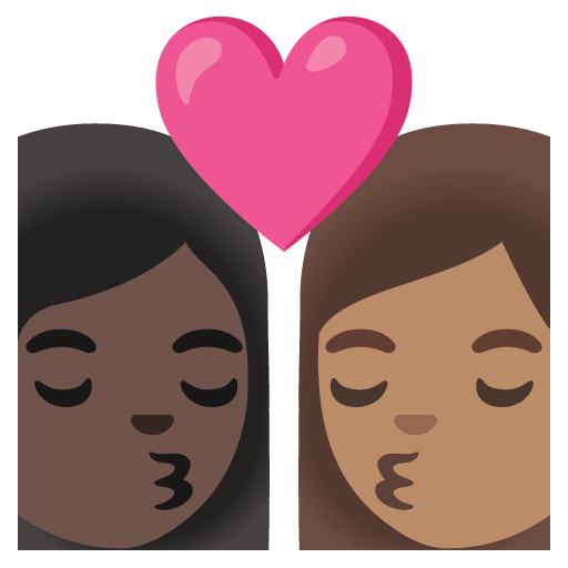 Kiss: Woman, Woman, Dark Skin Tone, Medium Skin Tone