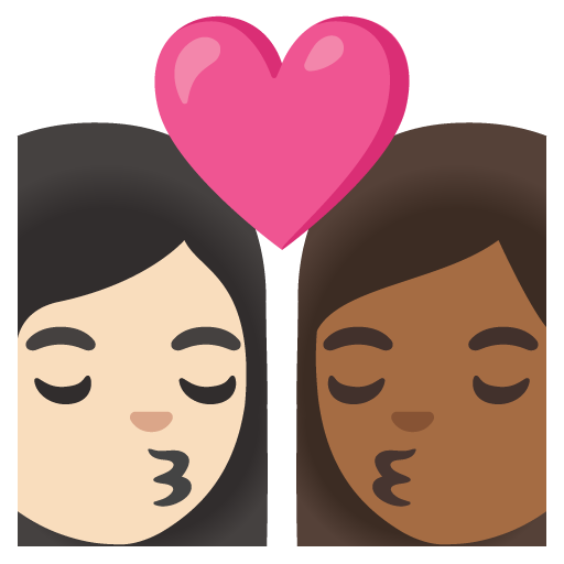 Kiss: Woman, Woman, Light Skin Tone, Medium-Dark Skin Tone
