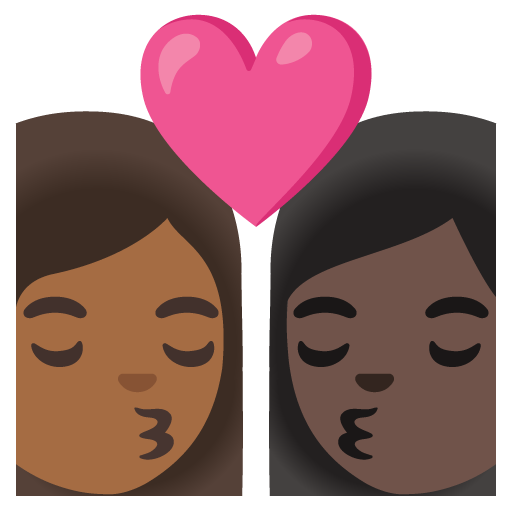 Kiss: Woman, Woman, Medium-Dark Skin Tone, Dark Skin Tone