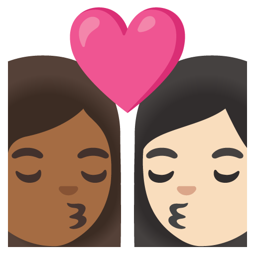 Kiss: Woman, Woman, Medium-Dark Skin Tone, Light Skin Tone