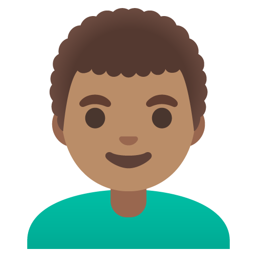Man: Medium Skin Tone, Curly Hair