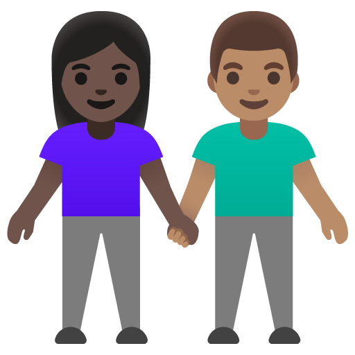 Woman and Man Holding Hands: Dark Skin Tone, Medium Skin Tone