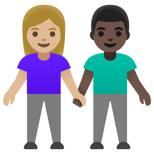 Woman and Man Holding Hands: Medium-Light Skin Tone, Dark Skin Tone