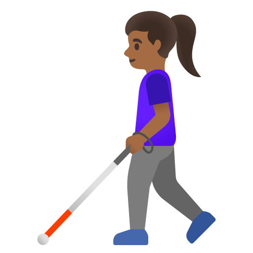 Woman with White Cane: Medium-Dark Skin Tone