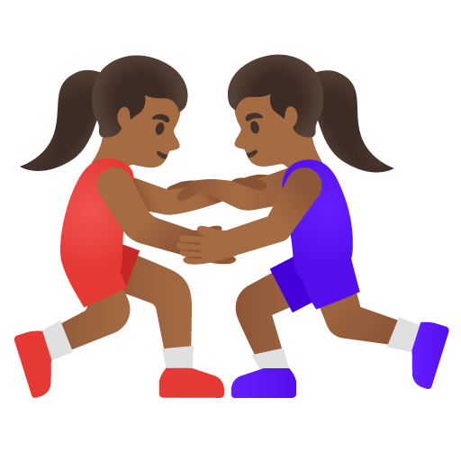 Women Wrestling: Medium-Dark Skin Tone