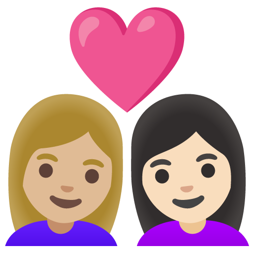 Couple with Heart: Woman, Woman, Medium-Light Skin Tone, Light Skin Tone