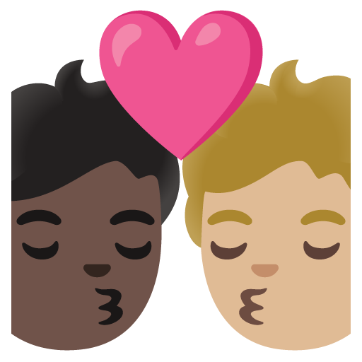 Kiss: Person, Person, Dark Skin Tone, Medium-Light Skin Tone