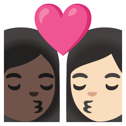 Kiss: Woman, Woman, Dark Skin Tone, Light Skin Tone