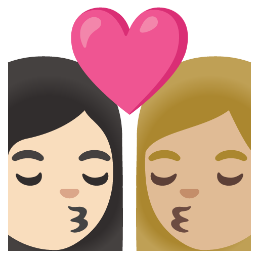 Kiss: Woman, Woman, Light Skin Tone, Medium-Light Skin Tone