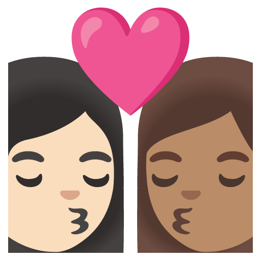 Kiss: Woman, Woman, Light Skin Tone, Medium Skin Tone