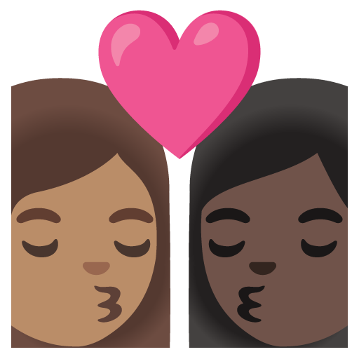 Kiss: Woman, Woman, Medium Skin Tone, Dark Skin Tone