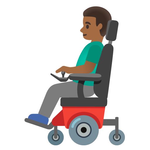 Man in Motorized Wheelchair: Medium-Dark Skin Tone