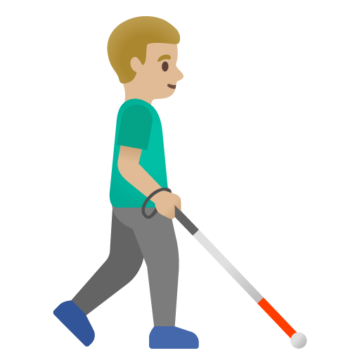Man with White Cane Facing Right: Medium-Light Skin Tone