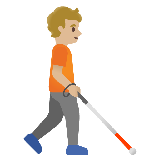 Person with White Cane Facing Right: Medium-Light Skin Tone