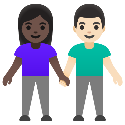 Woman and Man Holding Hands: Dark Skin Tone, Light Skin Tone