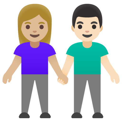 Woman and Man Holding Hands: Medium-Light Skin Tone, Light Skin Tone