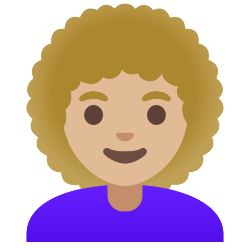 Woman: Medium-Light Skin Tone, Curly Hair