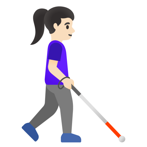 Woman with White Cane: Light Skin Tone, Facing Right