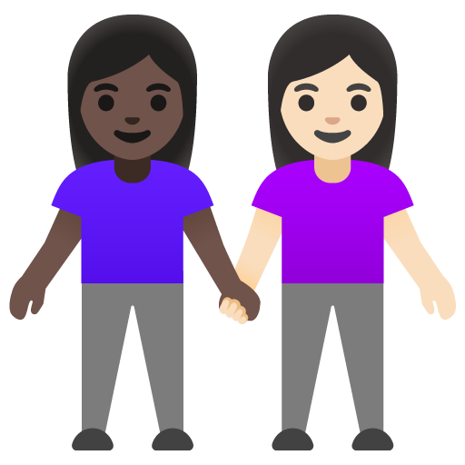 Women Holding Hands: Dark Skin Tone, Light Skin Tone
