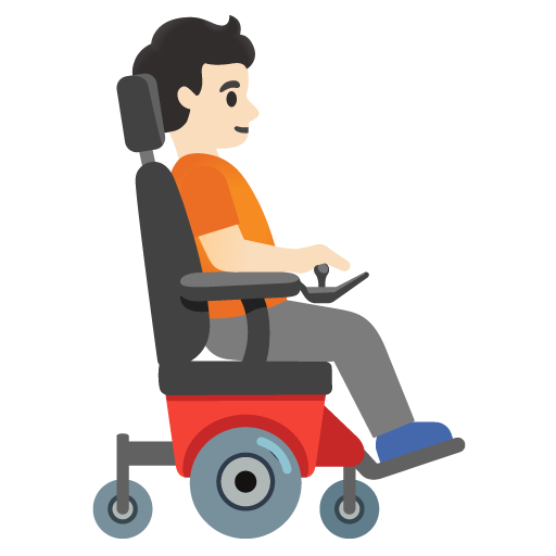 Людина в моторизованому інвалідному візку, дивлячись праворуч: світлий тон шкіри для Google 16.0