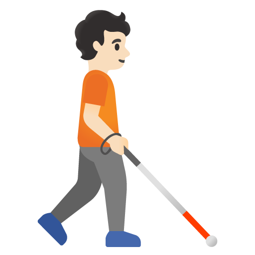 Людина з білою тростиною дивиться праворуч: світлий тон шкіри для Google 16.0