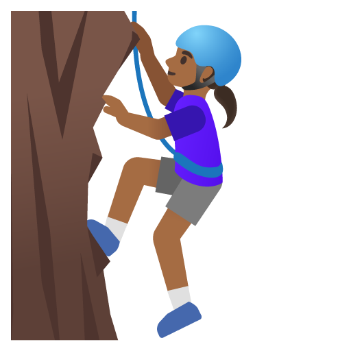 Женщина взбирается по скале: темный тон кожи для Google 16.0