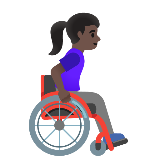 Женщина в ручном инвалидном кресле, смотрит вправо: темный оттенок кожи для Google 16.0