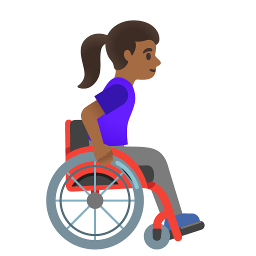 Жінка в ручному інвалідному візку дивиться праворуч: середньо-темний тон шкіри для Google 16.0